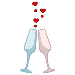 Glasses with love potion cartoon illustration. Isolated.