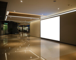 Blank billboard advertisement in a modern shopping mall