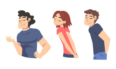 Smiling Man and Woman Character Looking at Someone Demonstrating Attention Vector Set