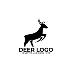 Deer silhouette standing vector logo template on white background. Vector logo Illustration.