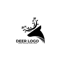 Deer silhouette standing vector logo template on white background. Vector logo Illustration.