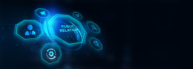 PR Public relation management. Business, Technology, Internet and network concept.3d illustration