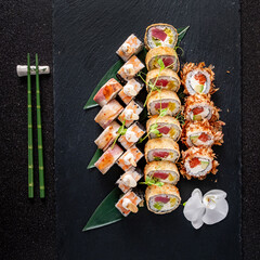 sushi on the black stone