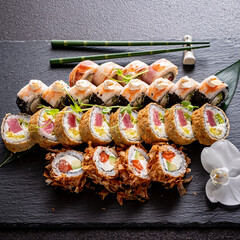 sushi on the black stone