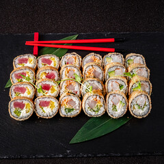 sushi on the black stone