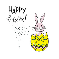 Easter design elements for Greeting cards. Hand drawn cartoon style. Colorful Festive background on white. 