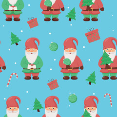 Cute little gnomes seamless pattern. Christmas and New Year character.