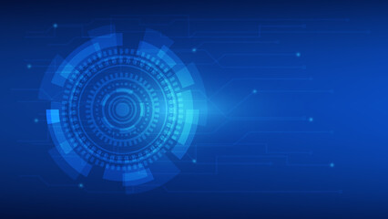 Obraz premium abstract futuristic innovation technology background concept. virtual glowing blue light Hi-tech circle digital HUD screen with circuit board 