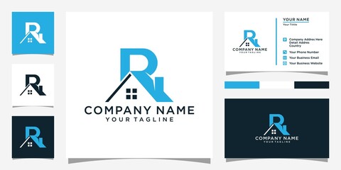 Letter R logo design and house vector design - obrazy, fototapety, plakaty