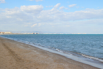 Obraz premium Beautiful panoramic view La Malvarosa beach in february.