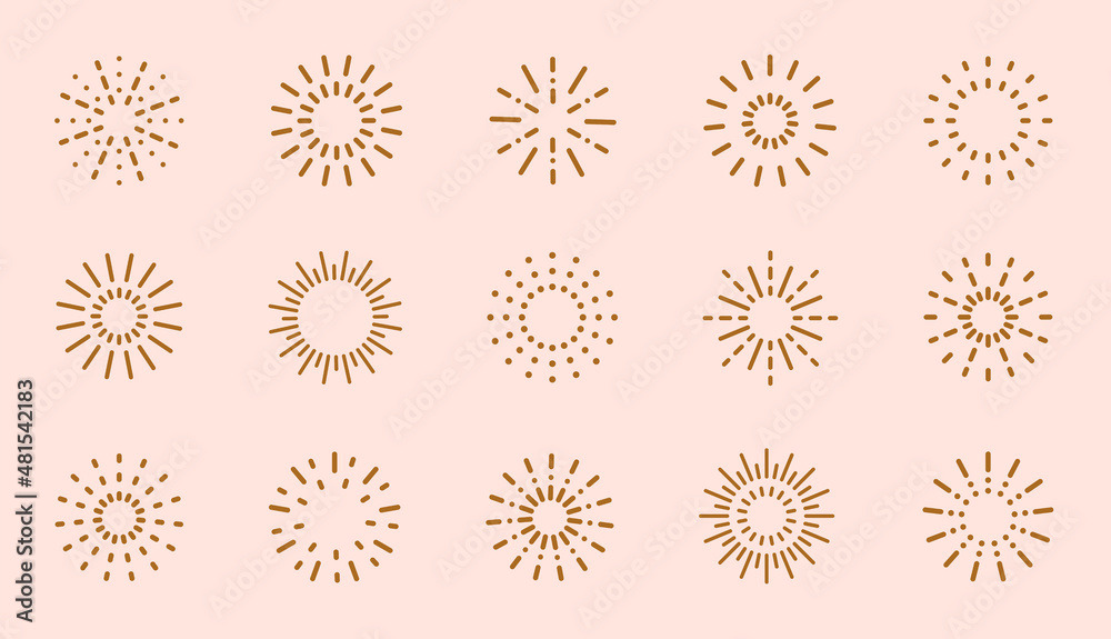 Wall mural starburst line art icon. vector logo spark sunburst. outline sunburst and starburst, editable stroke