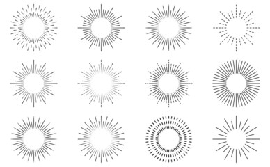 Vintage sunburst light rays or fireworks set