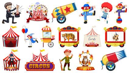 Set of circus characters and amusement park elements © blueringmedia