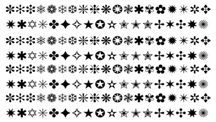 Fototapeta premium Black Star and Flower Seamless Pattern Texture On White Background , Soft Blur Wallpaper