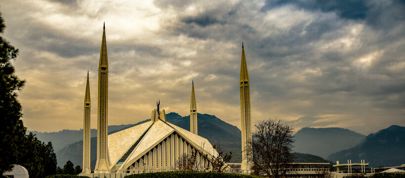 A beautiful view of Faisal Mosque,  Islamabad, Pakistan. 19 January 2022