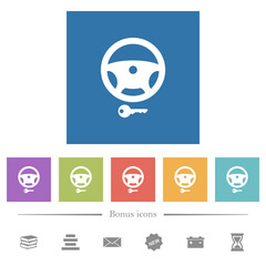 Steering lock flat white icons in square backgrounds
