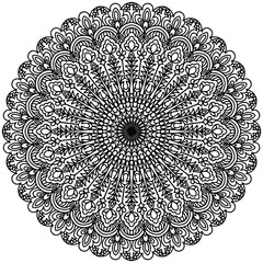 mandala for coloring with flowers in folk style drawn on a white background, vector