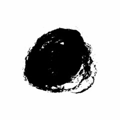 Vector grunge round brush. Black stroke, stain, ink, dry brush image. A dirty artistic hand-drawn element isolated on white background. Circle paintbrush touch, smear, blot, dot. Vector illustration