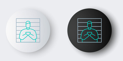 Line Suspect criminal icon isolated on grey background. The criminal in prison, suspected near the board. Colorful outline concept. Vector