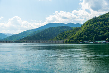 Lake Izvorul Muntelui on a sunny day, Lake Bicaz, Piatra Neamt, Romania