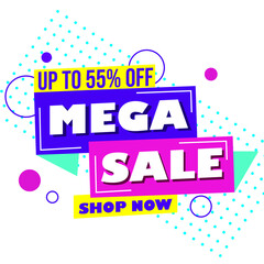 Super sale banner design template text on ribbon, up to 55% off shop now, special offer. Vector, Illustrations
