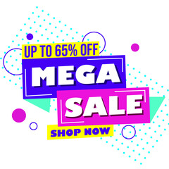 Super sale banner design template text on ribbon, up to 65% off shop now, special offer. Vector, Illustrations
