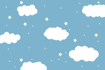 night sky with stars and moon. paper art style. Dreamy background with moon stars and clouds, abstract fantasy background. Half moon, stars and clouds on the dark night sky background. 