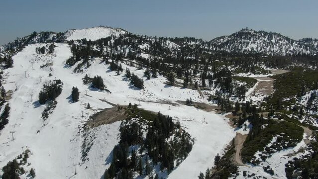 Big Bear Snow Valley Ski Telephoto Aerial Shot Rotate San Bernardino Mountains California USA