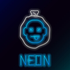 Glowing neon line Murder icon isolated on black background. Body, bleeding, corpse, bleeding icon. Dead head. Concept of crime scene. Colorful outline concept. Vector