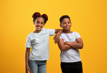 Positive afro-american kids brother and sister posing together