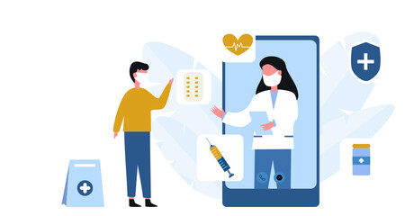 Telemedicine concept vector, Online Doctor, Medical Service Online for Patients.