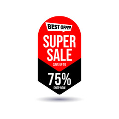 super sale, up to 75% off, limited time offer, special discount, shop now, elements icon, label designs

