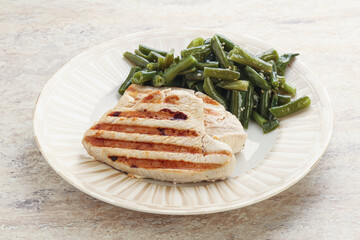 Grilled turkey steak with green bean