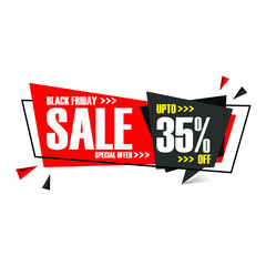 Black Friday. Special promotion offer. upto 35% off, price reduction. Black Friday guaranteed sale sticker, badge or label. Marketing vector illustration. Today discount clearance
