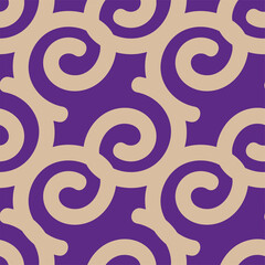 Beige spiral seamless pattern on purple background. Abstract retro background.