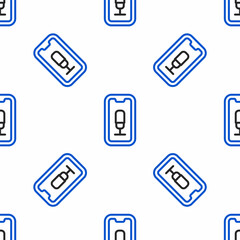 Line Mobile recording icon isolated seamless pattern on white background. Mobile phone with microphone. Voice recorder app smartphone interface. Colorful outline concept. Vector
