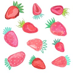 Hand Drawn Watercolor Strawberries set isolated on white background. Watercolour drawing fashion aquarelle isolated. Isolated berries illustration element.