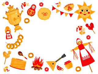 Frame for Wide pancake week Maslenitsa or Shrovetide. Vector illustration on white background.