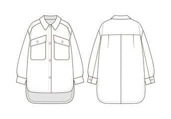 Fashion technical drawing of shaket with big patch pockets