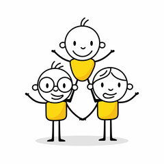Business cooperation, friendship, teamwork. Hand drawn doodle character. Business concept with funny stickman. Vector stock illustration.