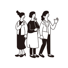 三人のシンプルな女性のイラスト
