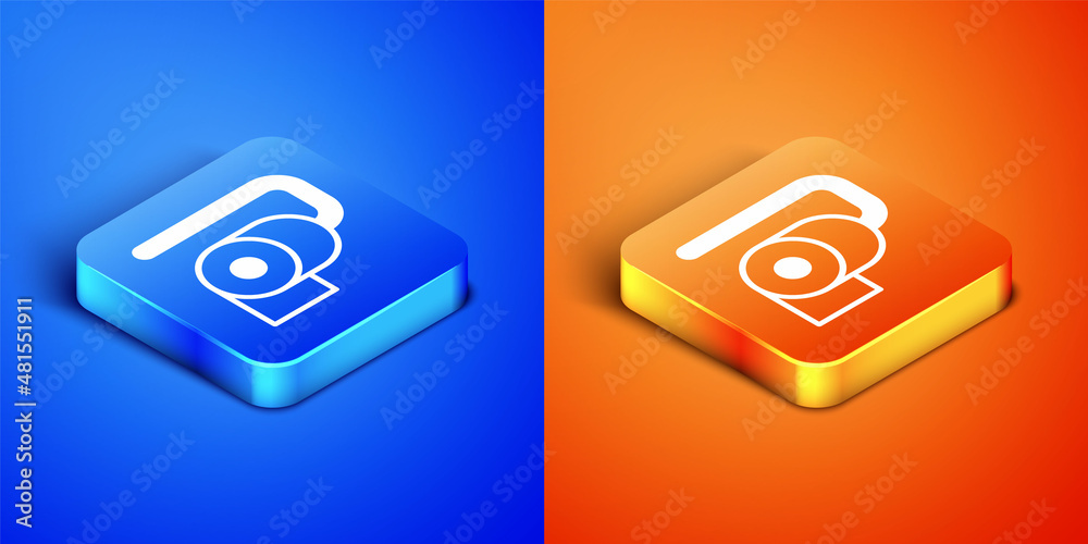 Wall mural Isometric Toilet paper roll icon isolated on blue and orange background. Square button. Vector