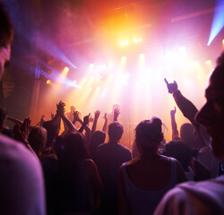 Rocking out. Rear view of a crowd cheering at a concert- This concert was created for the sole...