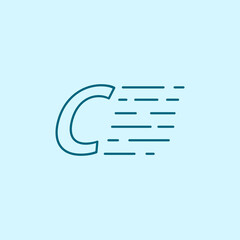 letter C Speed Logo Design Element. line art logo in blue background.