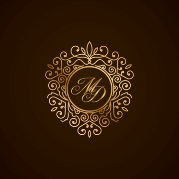 MD initial letter luxury monogram logo, elegant ornamen jewelry, emblem of love shape heart	
