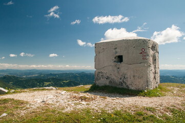Remains of second world war bunker on the top of the mountain in Slovenia