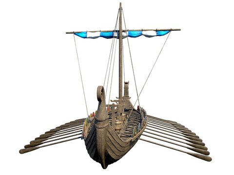 Isolated Viking Ship on White Background 3D Illustration