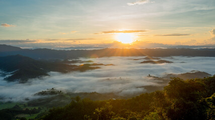 Obraz premium Take a morning view at the top of the mountain.