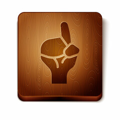 Brown Hands in praying position icon isolated on white background. Praying hand islam muslim religion spirituality religious. Wooden square button. Vector