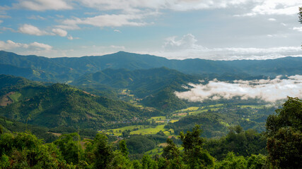 Obraz premium Take a morning view at the top of the mountain.